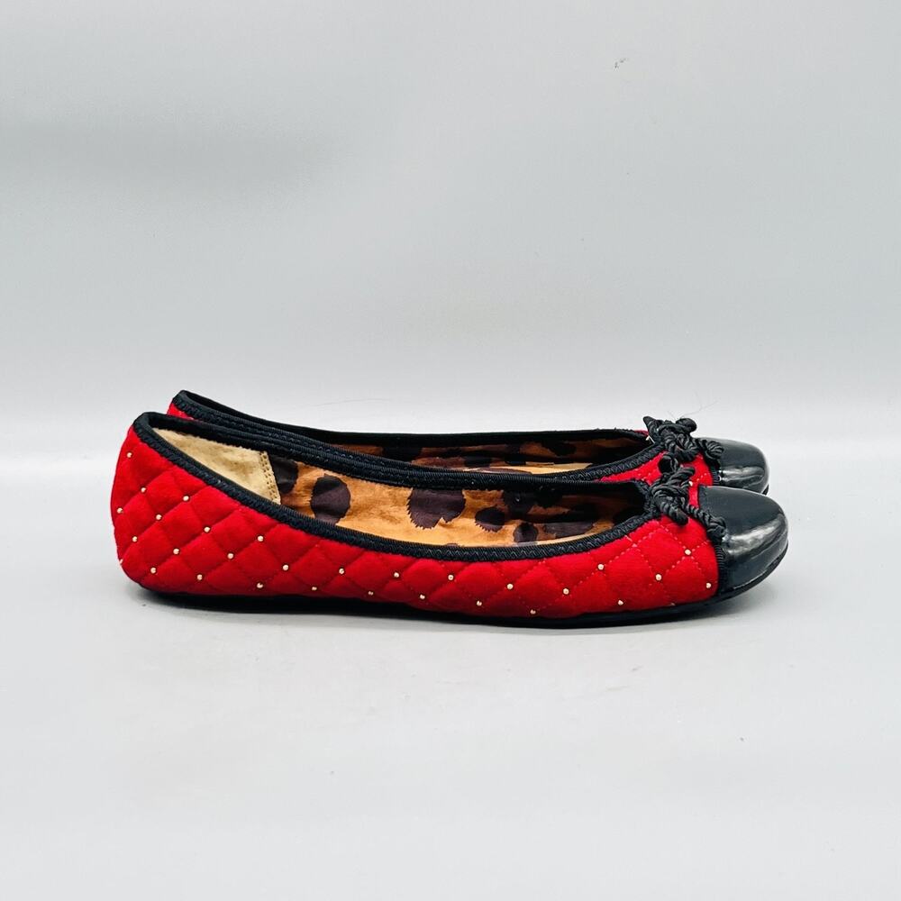Sam Edelman Shoes Women 6.5 Red Quilted Calypso Studded Ballet Flats Cap Toe Bow